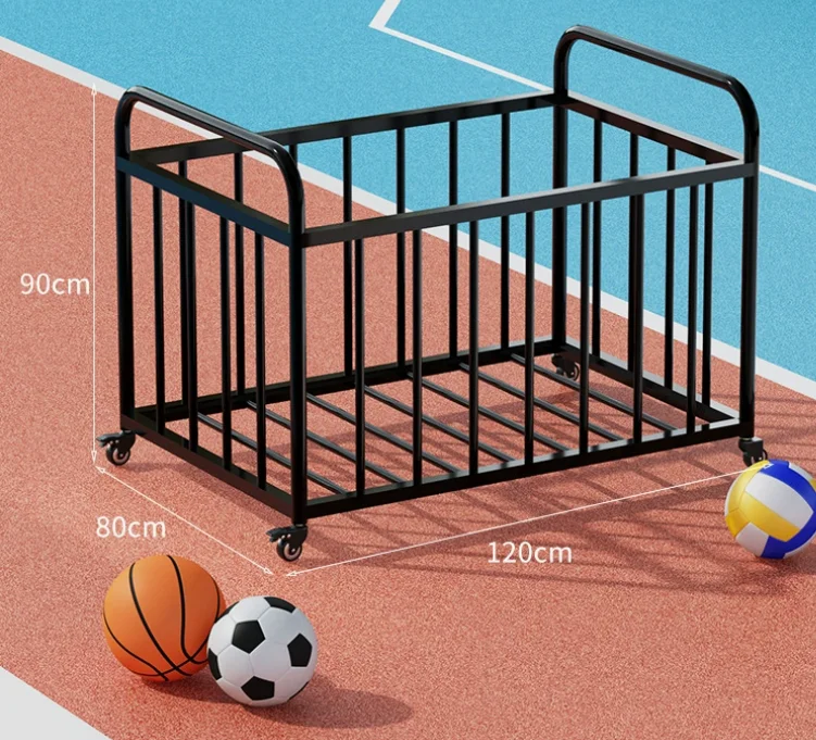 Mobile Storage Frame with Pushing Cart Basketball Rack and Storage Basket for Balls Storage