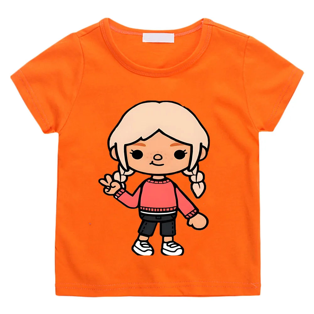 Детские футболки Toca Life World с мультяшным принтом для малышей, детские летние смешные футболки с рисунком аниме для мальчиков и девочек, топы в стиле Харадзюку С мангой и коротким рукавом