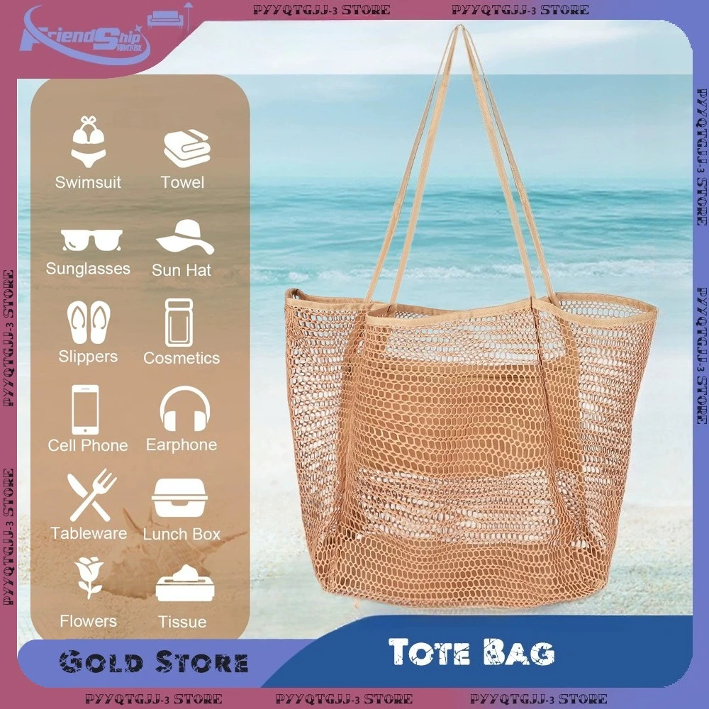 

Mesh Tote Bag Summer Women Beach Hollow Out Portable Large Capacity Shoulder Bags Acation Travel Organizer Shoulder Bags