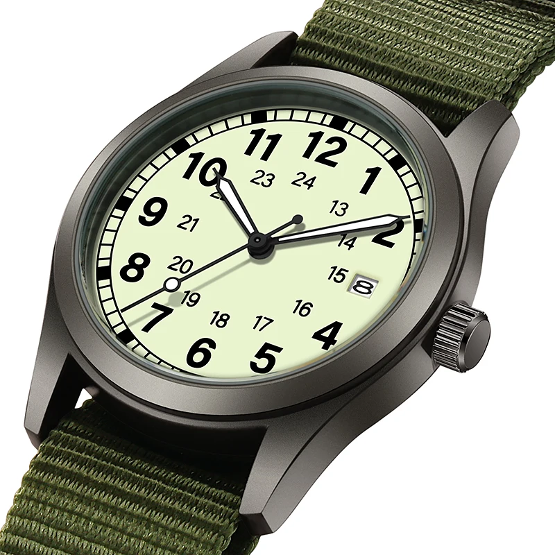 2026 TPW Damen-Felduhr 34mm Gehäuse Leicht Ablesbares Zifferblatt Stoffarmband 24-Stunden-Anzeige Tagesfunktion Quarzwerk Leuchtend