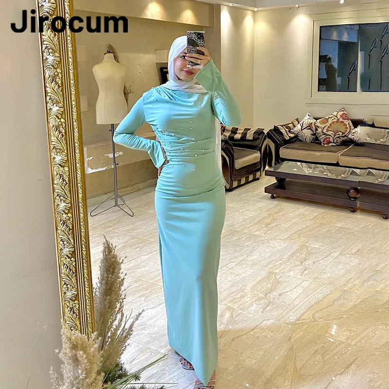 Jirocum Meerjungfrau muslimischen Ballkleid Frauen Langarm Party Abendkleid Rundhals Knöchel Satin 2024 neue formelle Anlass Kleider