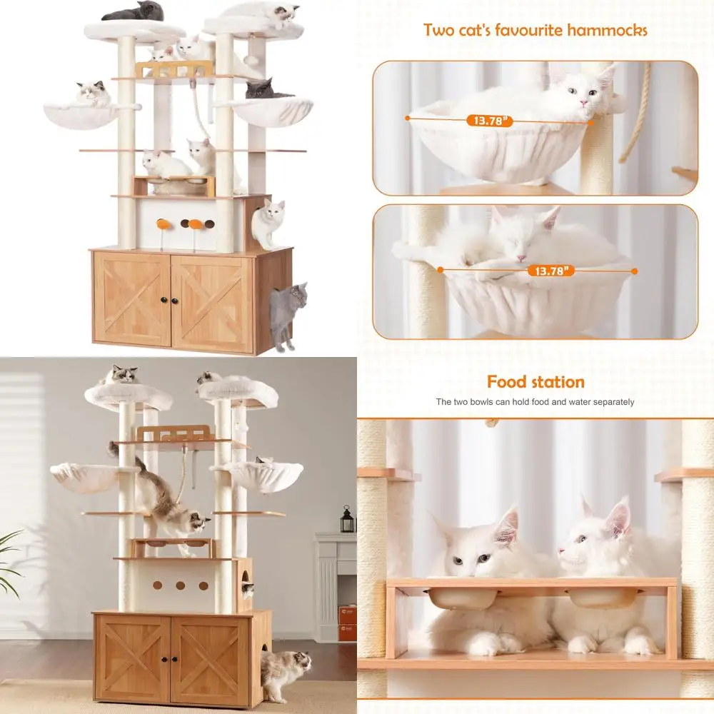 

72-inch Tall Wooden Maine Coon Cat Tree with Litter Box Enclosure and Large Condo for Adult Indoor Cats
