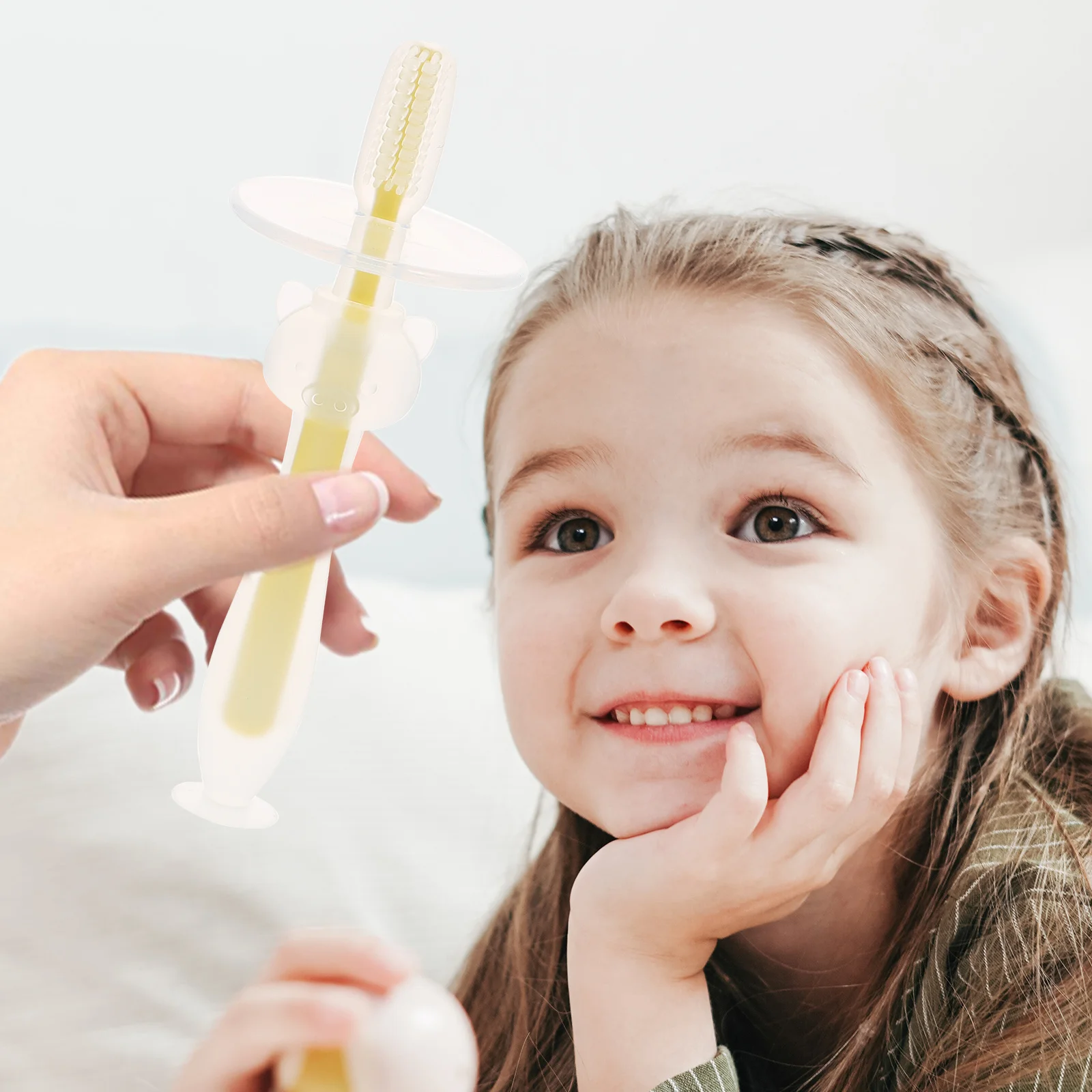 

4Pcs Baby Toothbrush Silicone Toddler Training Toothbrush Infant Oral Care Suction Base Portable Soft Gum Safe