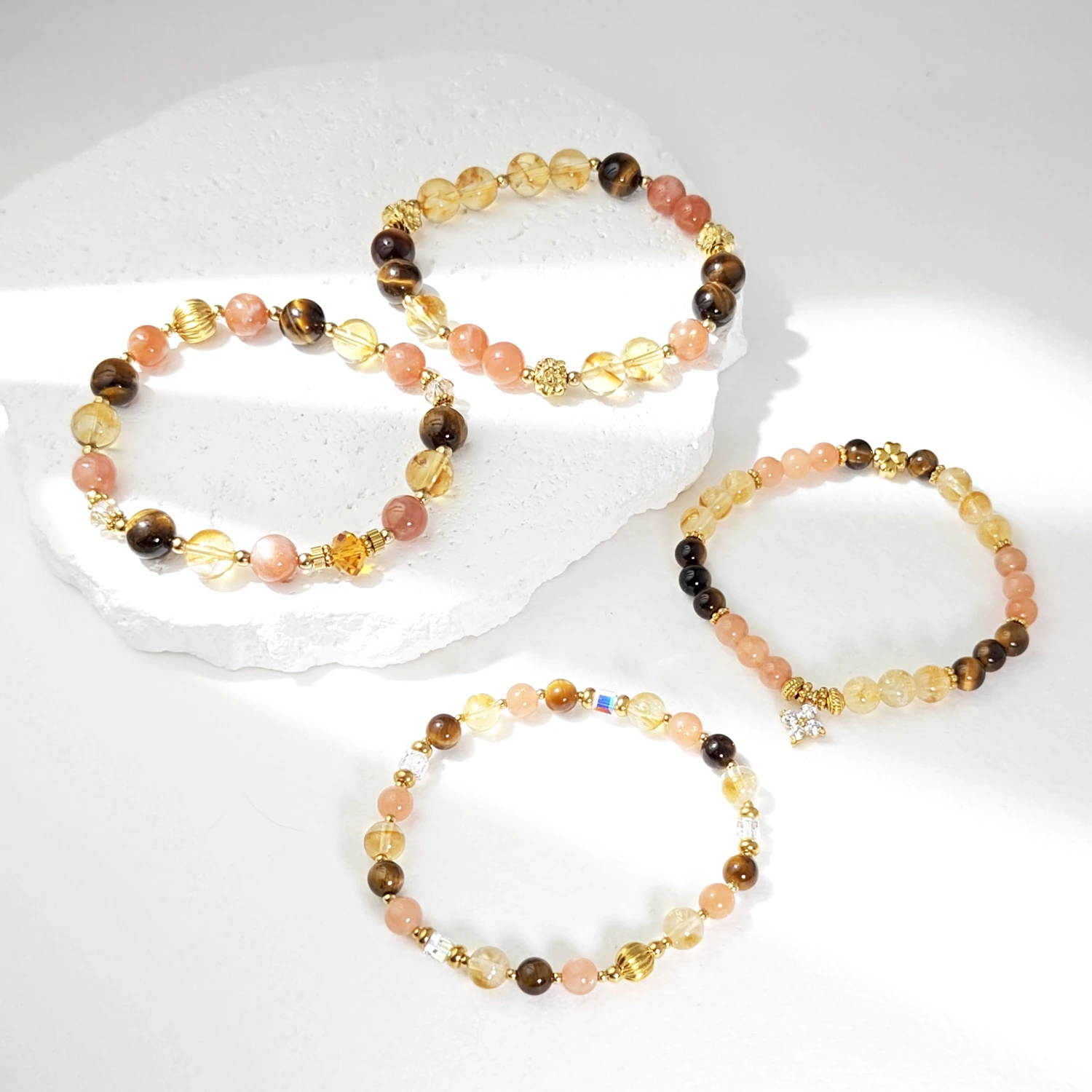 

Lii Ji Natural Sunstone Tiger's Eye Citrine 6mm/8mm Stainless Steel Stretch Bracelet Handmade Bohe Fashion Jewelry
