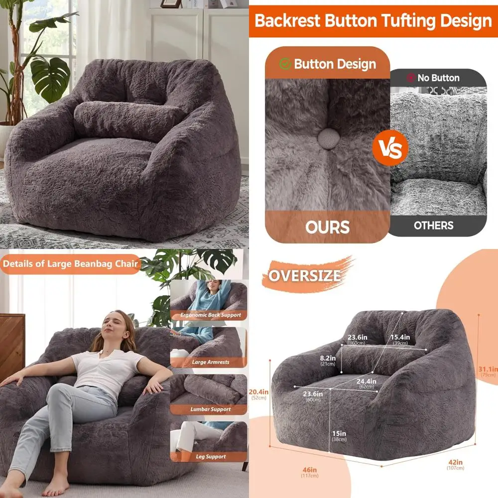 

Adult-Sized Bean Bag Chairs with Pillows, Plush Oversized Bean Bag Lounge Chairs, Jumbo Lazy Sofa Chairs Filled for Comfort, Ext