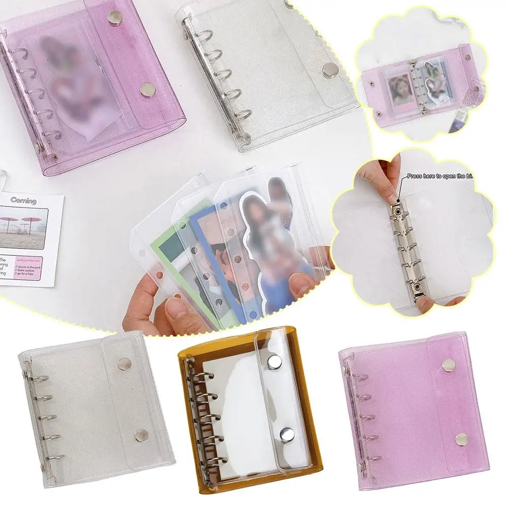 Binder Collect Book Transparent M5 Glitter 5-Hole Binder Cover Journal Sketchbook Diary Office Supplies For Girls Women