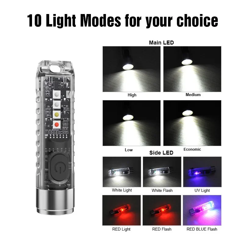 S11 MINI Keychain Flashlight USB C Rechargeable LED Lamp With Magnet Camping UV Torch Light Multifunction Portable Work Lights