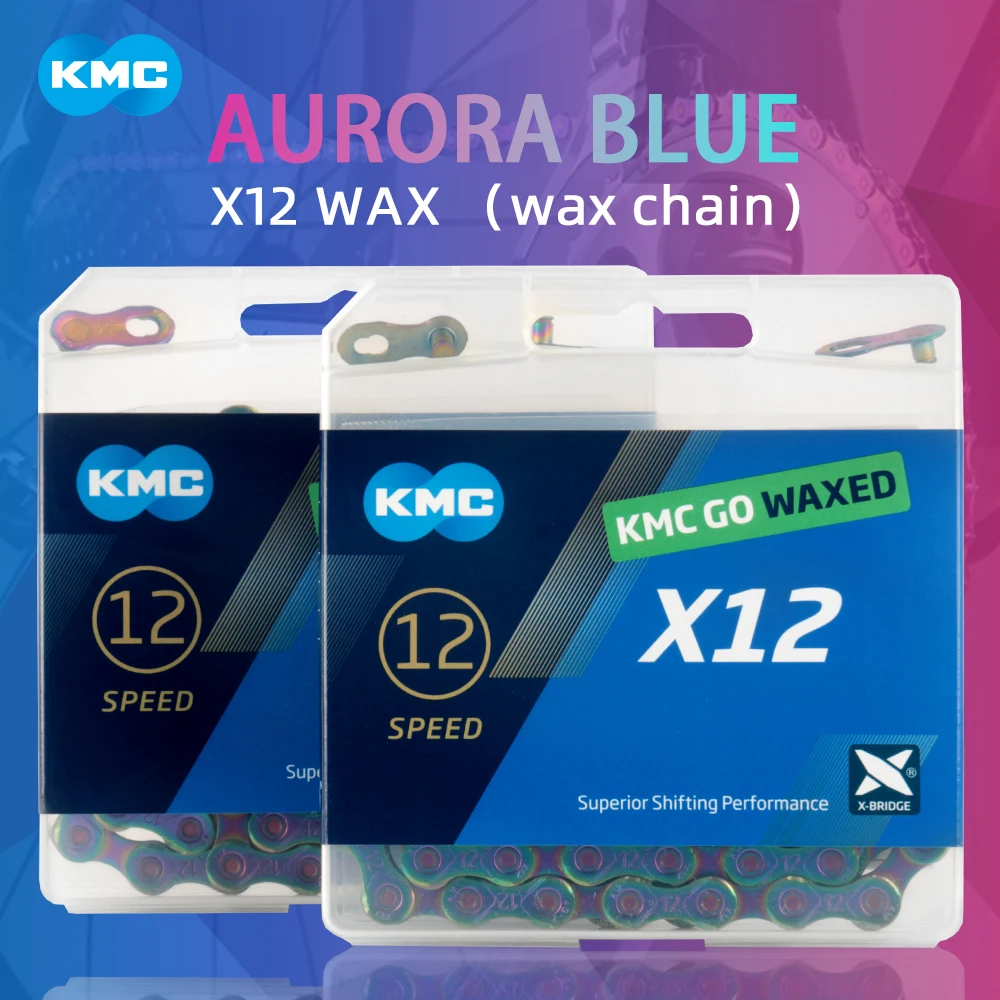 KMC GO Waxed X12 Aurora Bike chain X12 12S MTB/Road Bike Chain for SHIMANO 105/ULTEGRA/Deore/SLX /XT 12V Blue Waxed Bike Chain