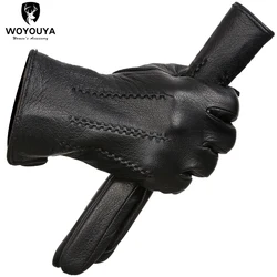 2024 Guantes de piel de venado de moda para hombres, guantes de invierno suaves más vendidos para hombres, guantes negros cálidos para mantener el diseño de onda para hombres -8001N