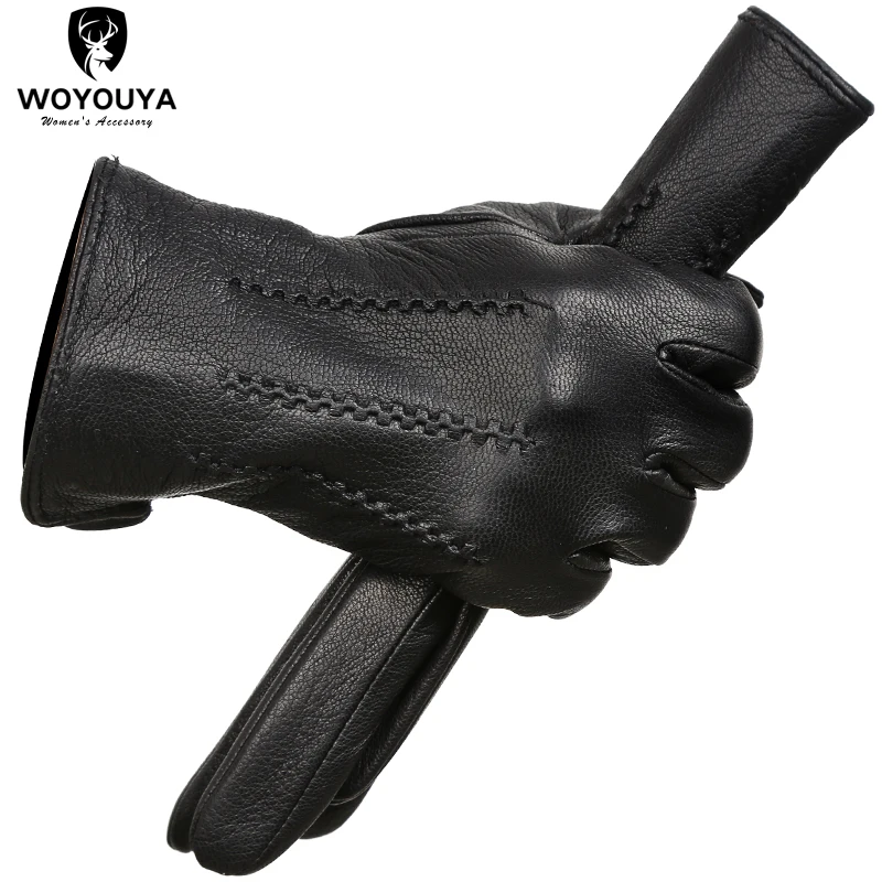 2024 Fashion deerskin Men's gloves,Best-selling soft men's winter gloves,Keep warm black gloves men Wave design -8001N