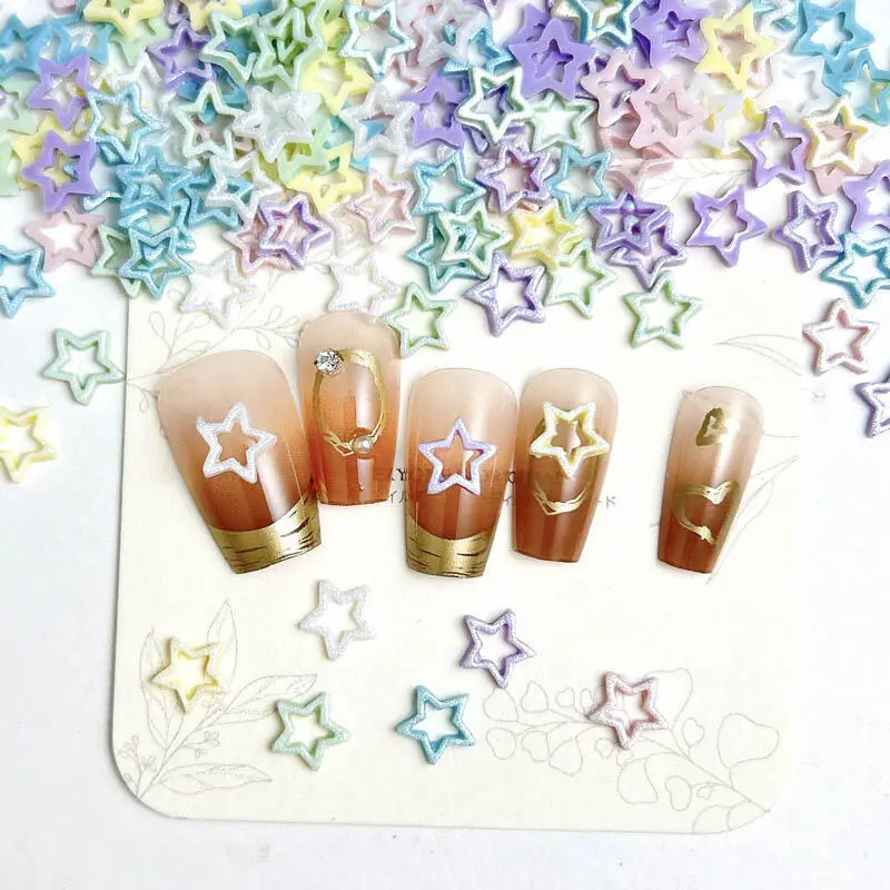 50Pcs Dopamine Colored Minimalist Stars Nail Charms Sparkling Hollowed-out Pentagram Resin Nail Art Decorations DIY Nails Parts