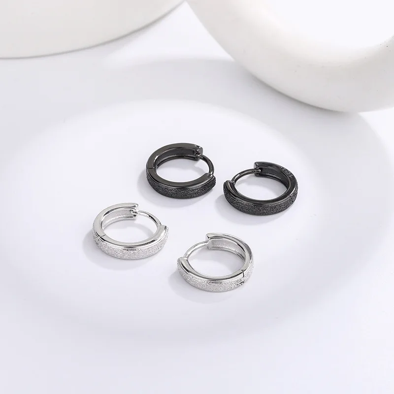 S925Sterling Silver Matte Texture Men's Earrings Pair Fashion Brand All-Matching Female Online Influencer New Ear Clip Light Lux