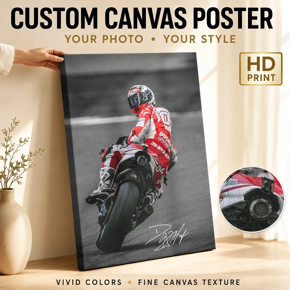 Andrea Dovizioso MotoGP Framed Canvas Poster Bold Style Canvas Wall Art With Customized Photo For Sports Room Ideal Rider Gift