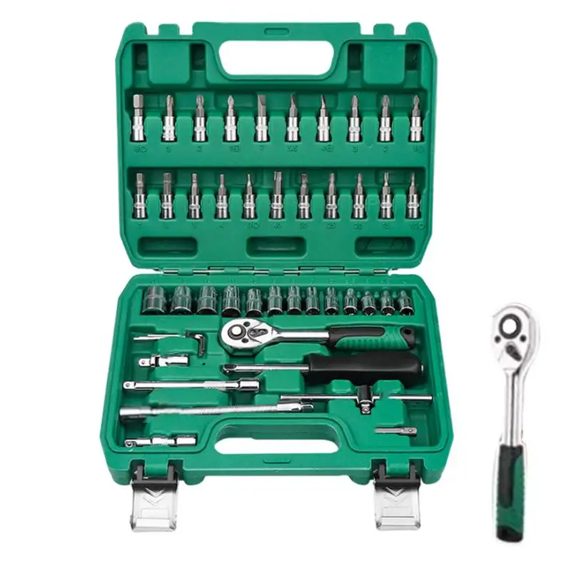 Ratchet Socket Wrench Set Metal Car Wrench Set Ratcheting Wrench Set Ratchet Tool Set Drive Socket Set With Tool Box For Car