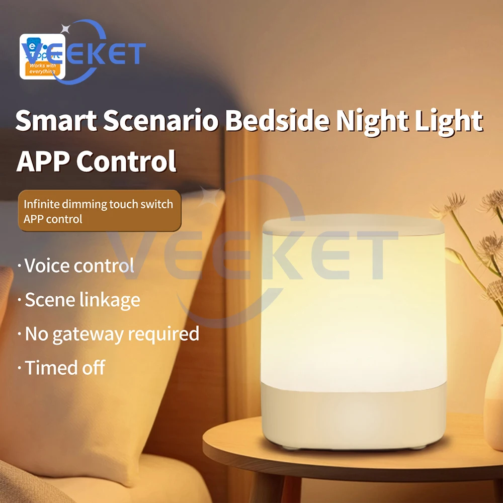ذكي LED السرير ضوء الليل واي فاي الذكية صوت التحكم باللمس مصباح النوم التحكم في تطبيق الهاتف المحمول يعمل مع EWeLink APP DC 5V