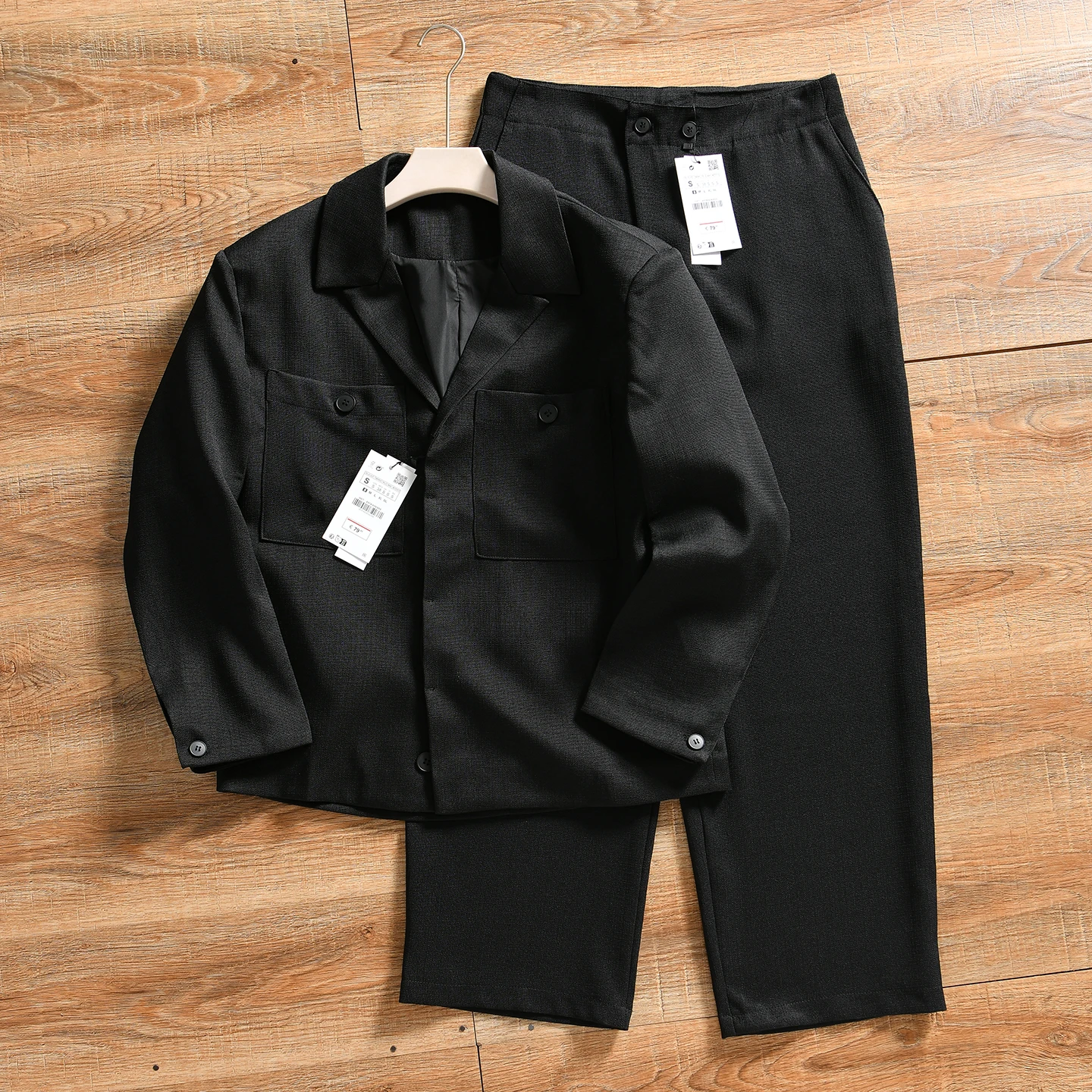 Nordic Style Men's Casual Suit Set Fashionable All-Match Autumn Winter Leisure Polyester Cotton Blend Flat Collar Single Button