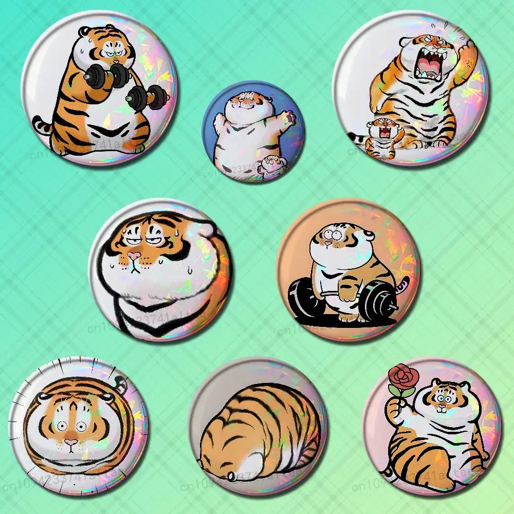 Funny Cute Tiger Emojis Badges 25mm 32mm 44mm 58mm 75mm Round Cosplay Pin Bag Decor Fans Collect Friends Gifts Souvenir