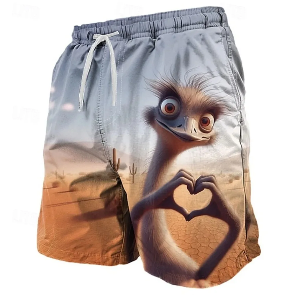 Summer Fun Animal Heart Pattern 3D Print Breatha Quick-dry Men's Short Pants Casual Beach Vacation Swimming Parent-Child Shorts