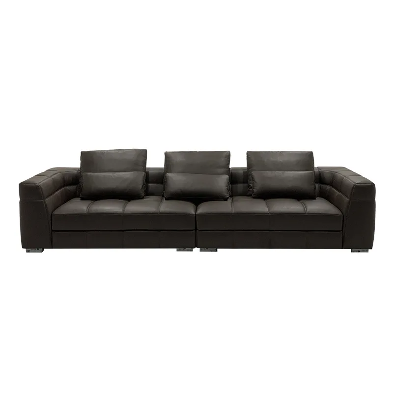 

Leather sofa straight row simple small apartment Italian style