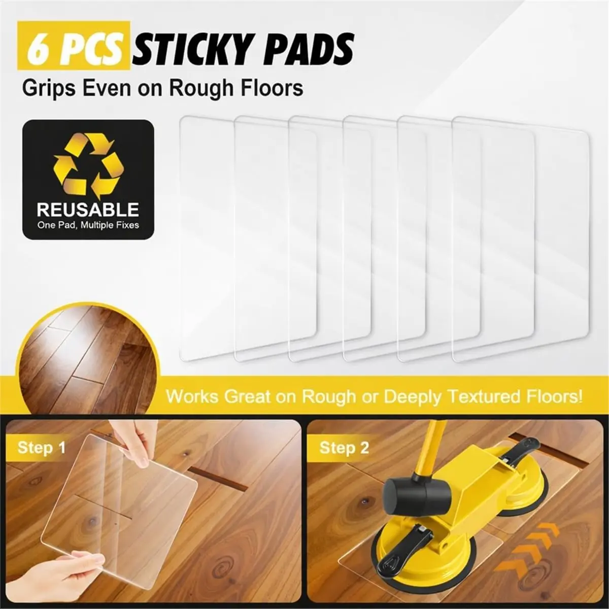 Utility Design Floor- Fixer Tool with Dual Silicone Suction Cups & Rubber Hammer-for Laminate,Vinyl Plank,Engineered Hardwood Fl