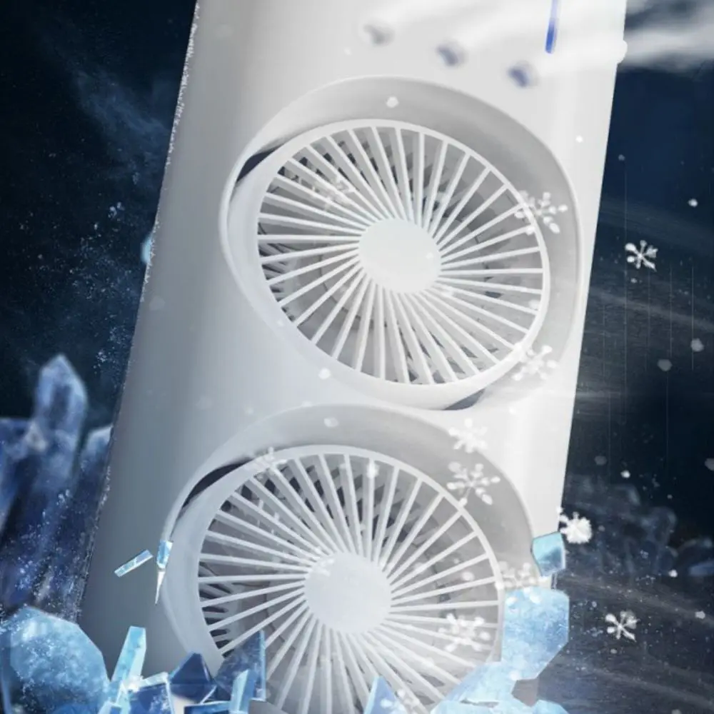 Ambientebeleuchtung 3-in-1-Klimaanlage, tragbarer Luftkühler mit zwei Köpfen, Tischventilator, geräuscharm, LED-Nachtlicht, für den Innenbereich – Detail 3