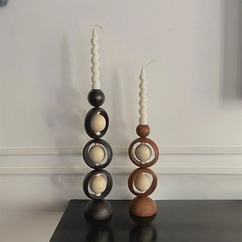 Living Room Vintage Candle Stick Holder Center Table Nordic Design Wooden Candles Container Aesthetic Home Decor