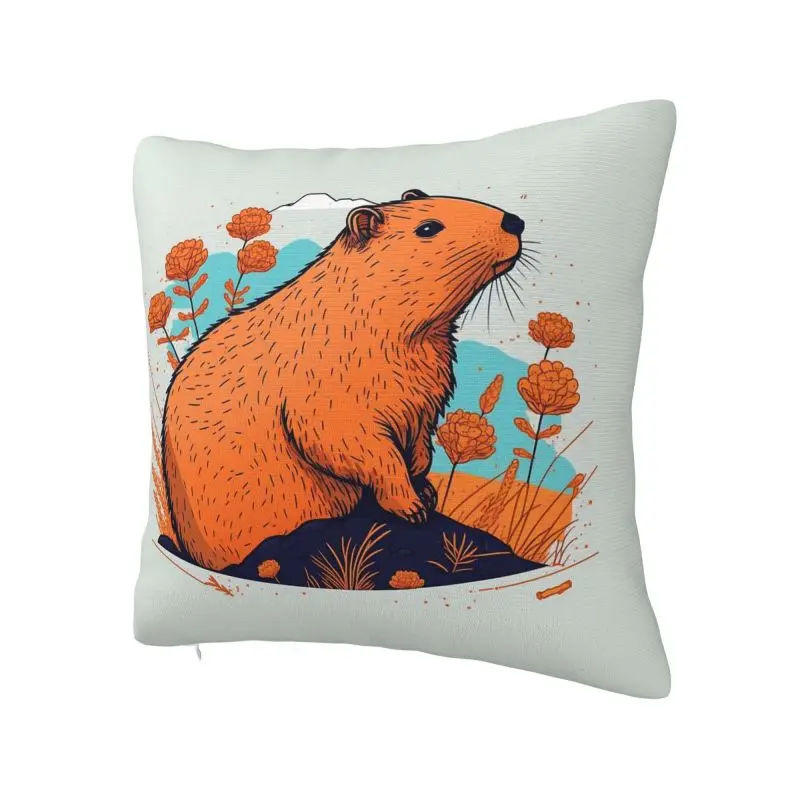 Cute Giant Cavy Capybara Throw Pillow Case 50*50cm for Living Room Cushion Cover Soft Polyester Pillowcase Double-sided Printing