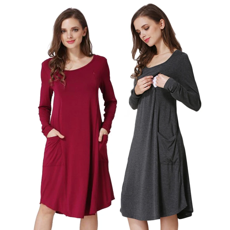 

Maternity Dress Longsleeve Breastfeeding Clothes Dress for Pregnant Women Casual Loose Postpartum Hospital Dress Nursing Dresses