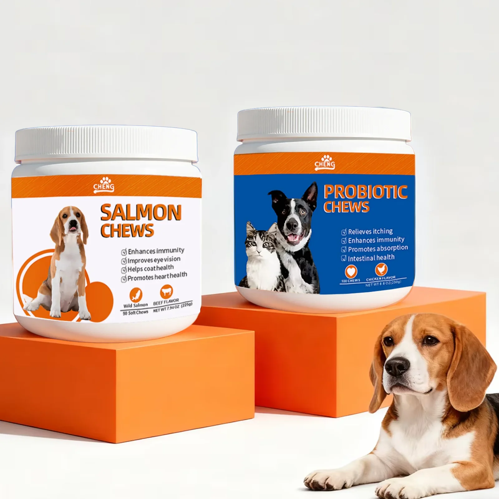 2 قطعة/الوحدة مضغ السلمون والبروبيوتيك الناعمة للقطط والكلاب |   مكمل لتخفيف الحكة وتوازن نباتات الأمعاء ودعم مناعة قوي