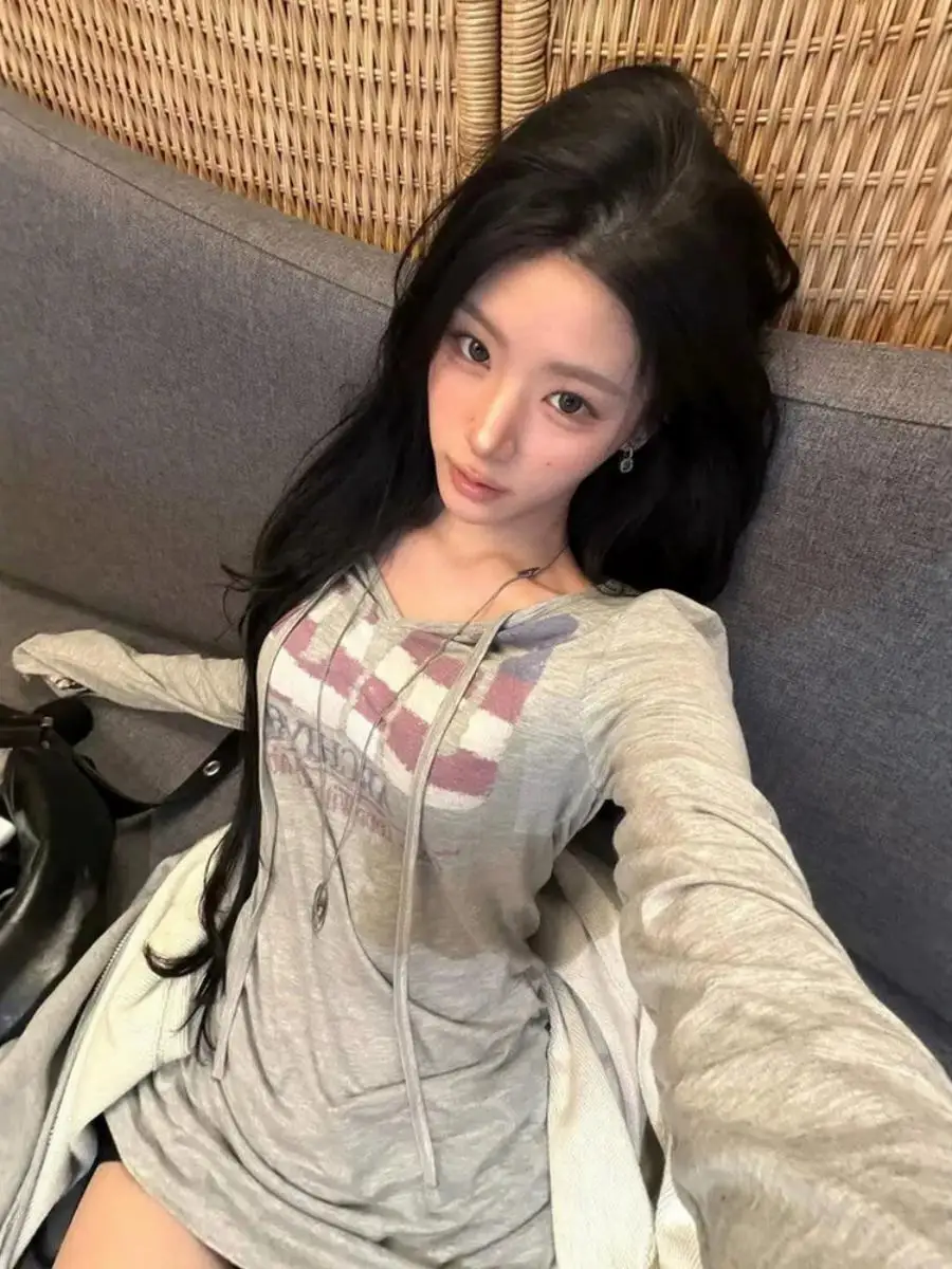American Style Long Sleeve T-Shirt Women's Loose Printed Flag Design Casual Cotton Top for Young Ladies Autumn Fashion