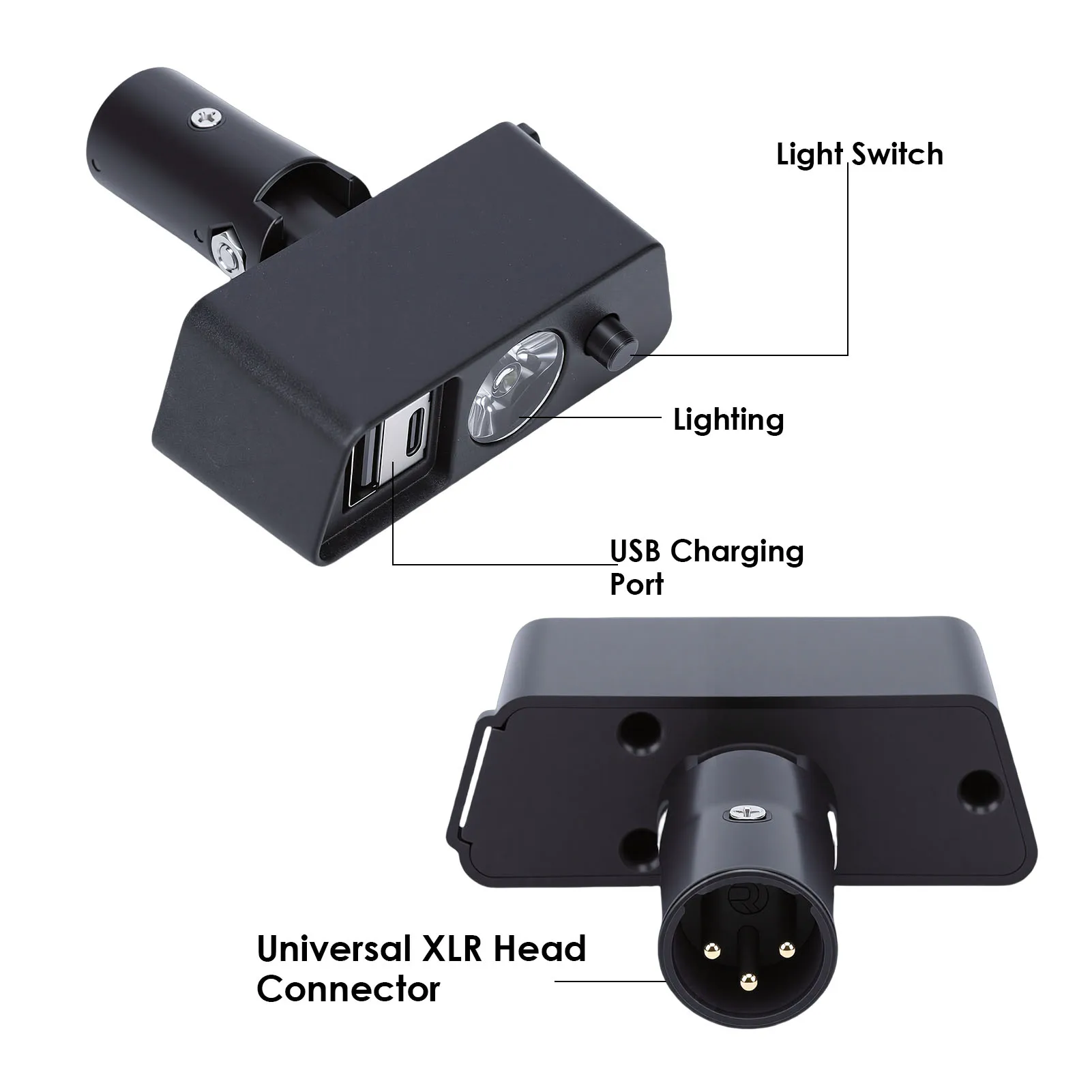 Electric Chair LED Light  Mounted with 3 Pin XLR Head USB Charging Port Adjustable Angle