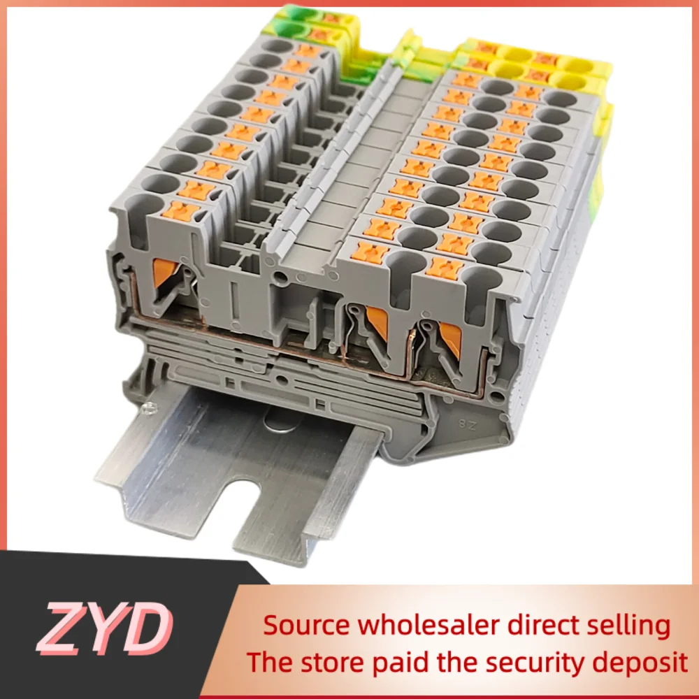 ZYD 10Pcs PT2.5-TWIN Push-In 3-Conductor Feed-Through Strip Wire Electrical Connector Din Rail Terminal Block PT2.5-TW