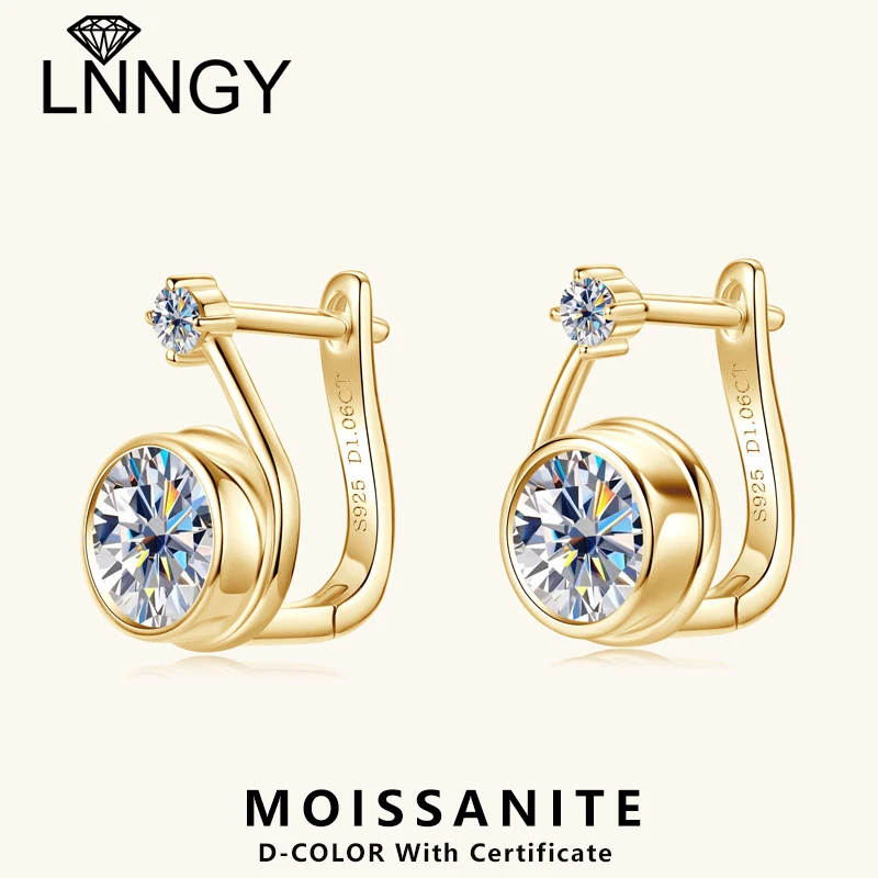 

Lnngy Test Passed 6.5mm&2.5mm Moissanite Diamond Earring ohrringe silber 925 Sterling Silver Snail Shape Hoop Earrings For Women