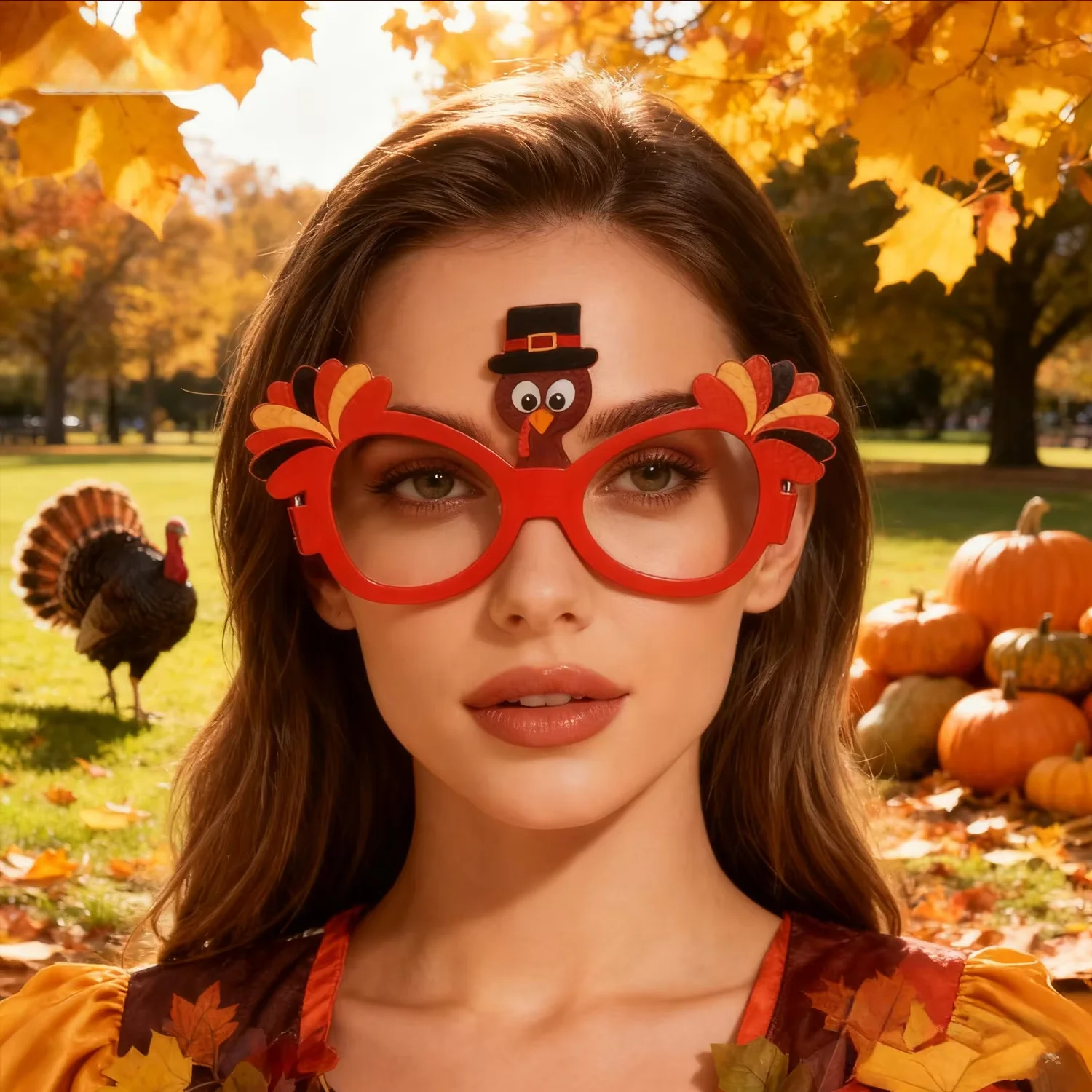 PESENAR Thanksgiving Day Holiday Party Thanksgiving Day Costume, Eyewear, three-piece set, eyewear set, Turkey glasses