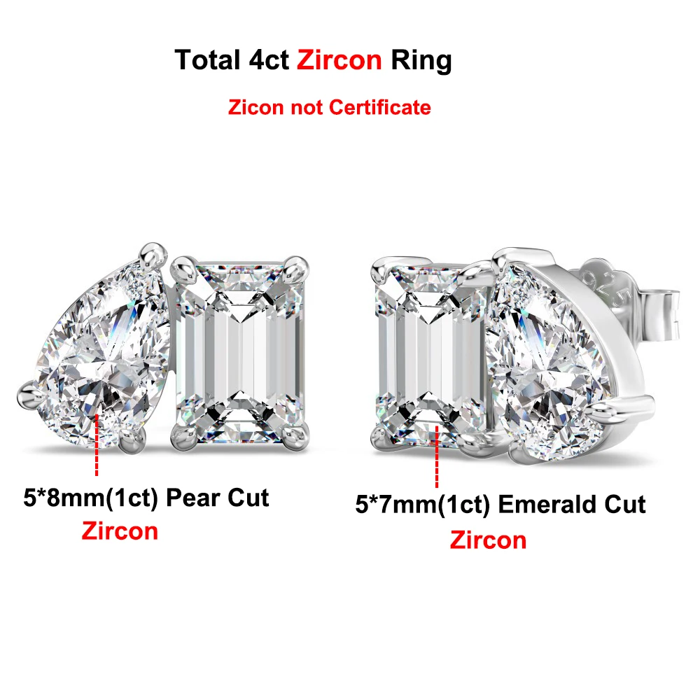4cttw Emerald & Pear Cut Moissanite Diamanten Oorbellen voor Vrouwen GRA Gecertificeerd S925 Sterling Zilver Twee Steen Stud Oorbel Sieraden