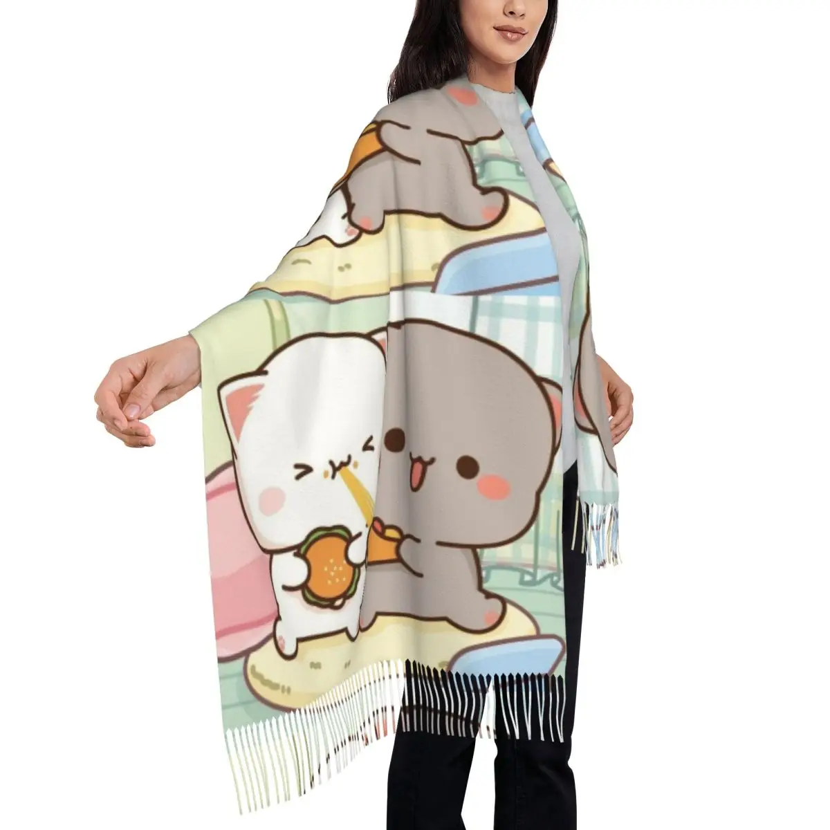 

Персик и Гома Моти Кошка Обнимающий шарф Шарфы с кисточками Женские мягкие теплые шали и накидки Большая осенне-зимняя шаль