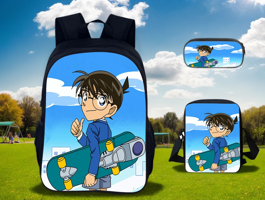 

Conan Multifunction Kid Backpack 3Pcs Set-Back to School Daypack+Waterproof Shoulder Bag+Pencil Case for Student