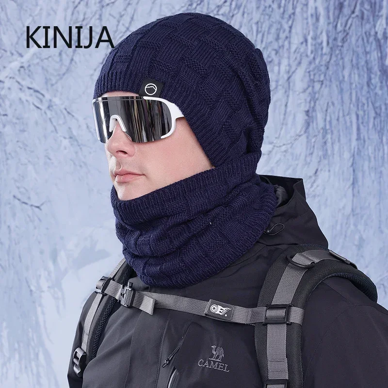 2 قطعة مجموعة محبوك قبعة وشاح قبعة الرقبة أدفأ الشتاء قبعة للرجال النساء Skullies Beanies قبعة الصوف الدافئة مكافحة البرد Gorras بونيه