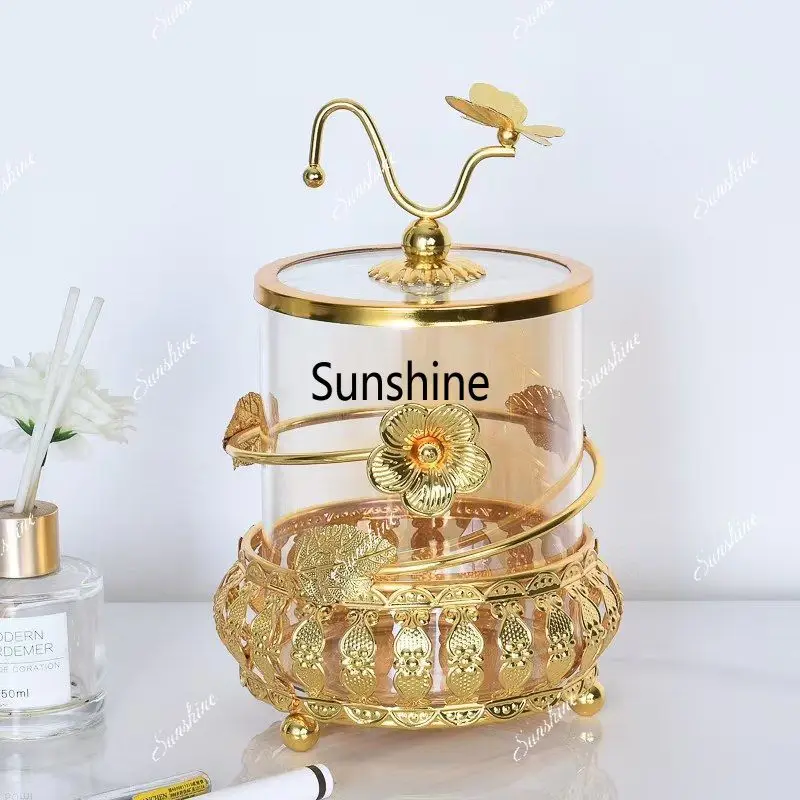 European Style Glass Jar Metal Cutout Art Vase Living Room Bedroom Jewelry Cosmetics Storage Jar Exquisite Nuts Storage Box New