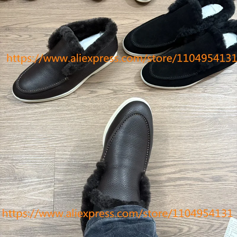 Cowhide Coffee Unisex Cold-proof Winter High Top Casual Women's Shoes Wool Snow Boots  Sheepskin Men's Boots Women's Ankle Boots