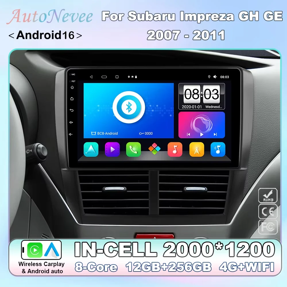 Android16 Carplay Auto for For Subaru Forester 3 SH 2007 - 2013 For Impreza GH GE Car Head Unit Multimedia Player Stereo 5G WiFi