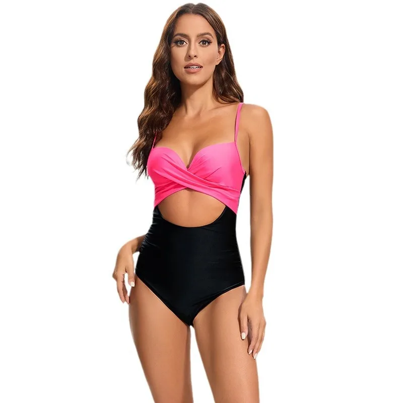 2025 Nieuwe Zomer Een stuk Sexy Bikini Vrouwen Badpak Cross Verzameld Badpak Solid Hoge Taille Badmode Strakke Backless Beachwear