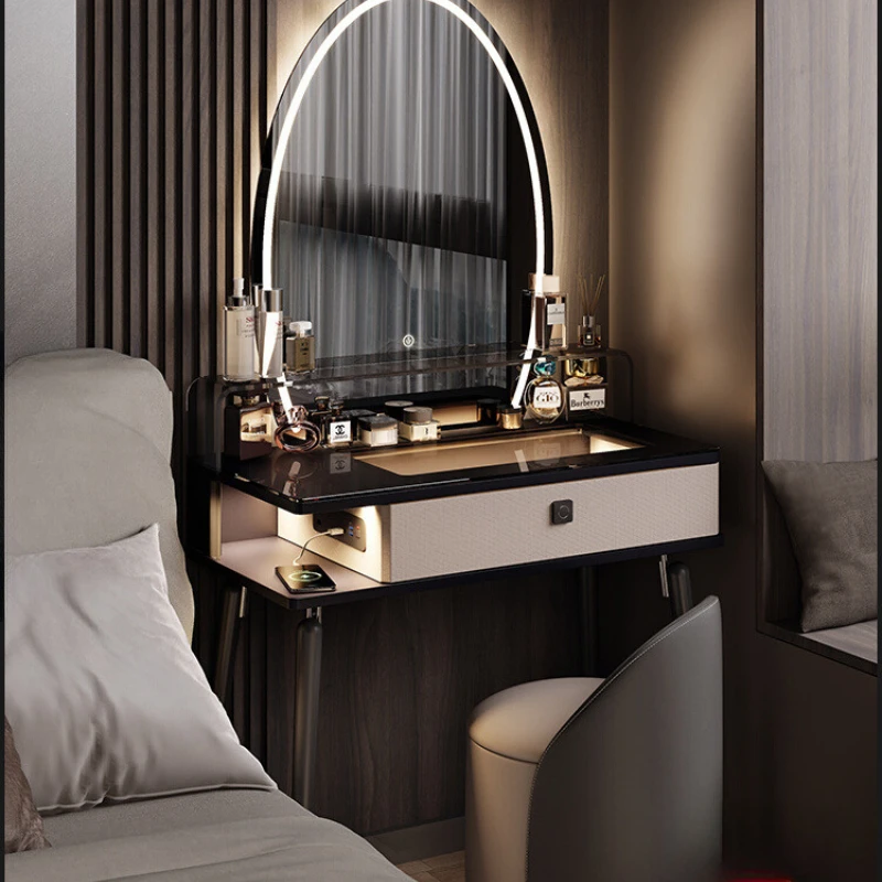 

Italian Minimalist Makeup Table Dressing Table Small with Lock Intelligent Large Mirror Bedroom Makeup Table New Model Style