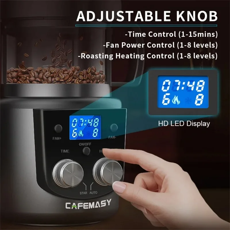 CAFEMASY 80-100g tostador de café doméstico eléctrico Mini sin humo máquina para hornear granos de café tostar 110-240V tostador de granos de café
