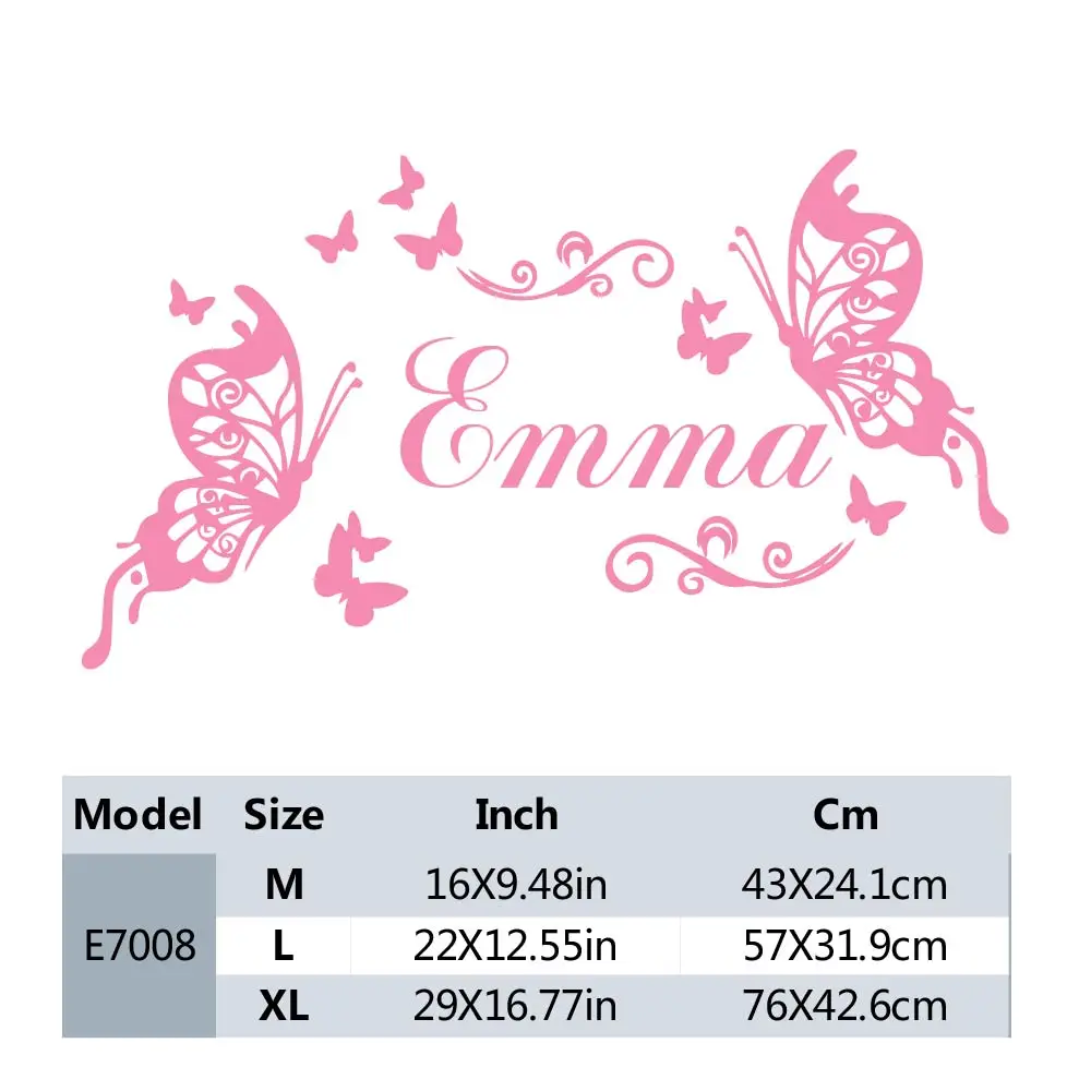 1Pc Cartoon Customized Name Heart Shaped Butterfly Wall Sticker For Girl Bedroom Decor Wall Paper PersonalizedKids Gift Sticker
