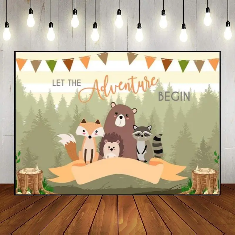 Woodland Party Wall Photo Jungle Banner Happy Birthday Photography Backdrop Zoo Decoration Forest Animals Theme Background