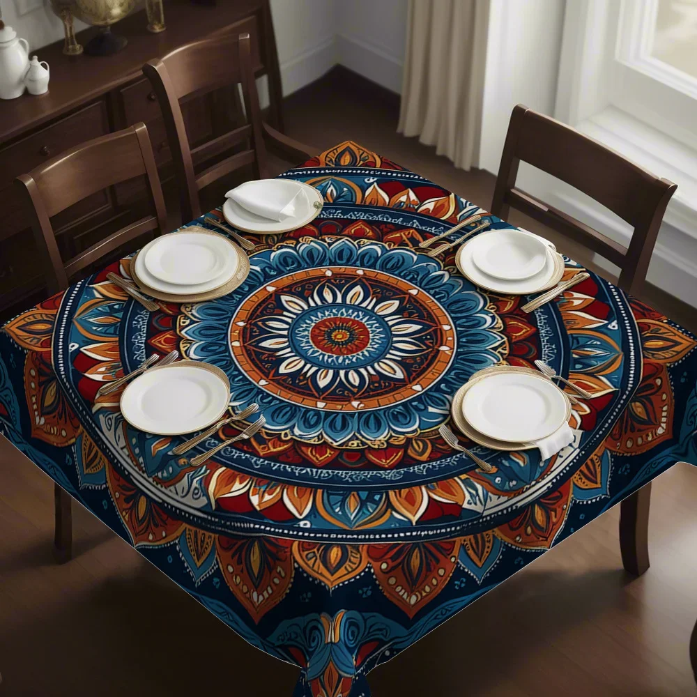 One piece of indigo secret mandala print square tablecloth is suitable for family kitchens, dining party terraces, etc.yzb