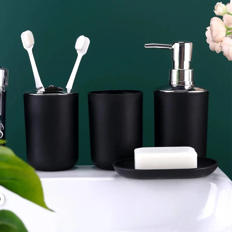 Bathroom Accessory Set, 4 pcs Bathroom Accessories Set Include Lotion Soap Dispenser Toothbrush Holder Soap Dish Modern Bathroom