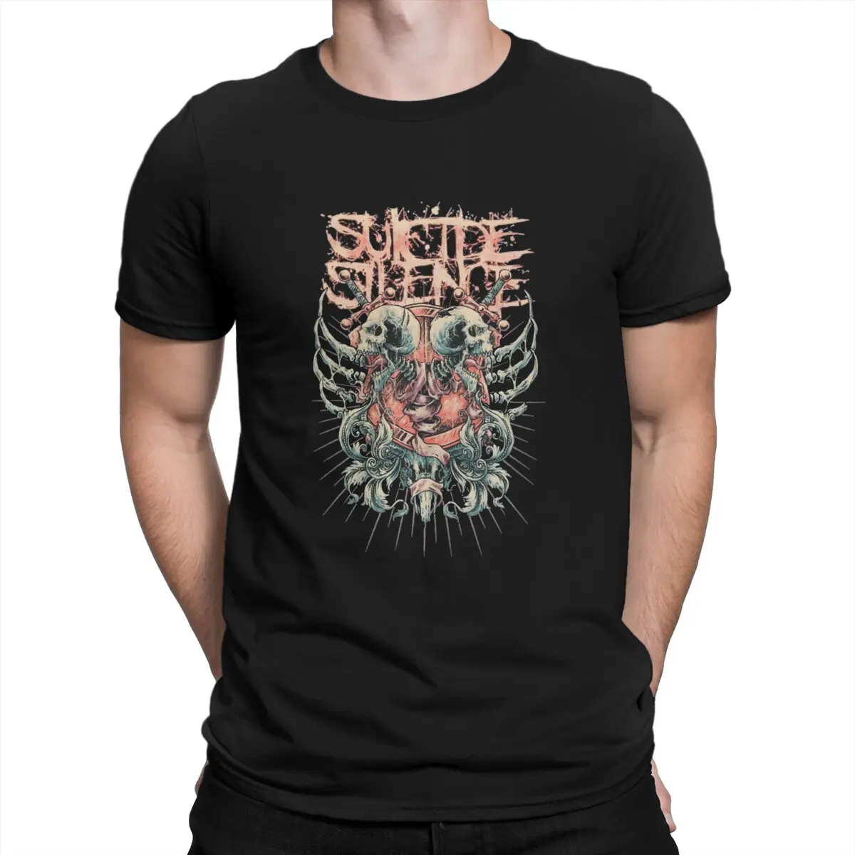 Skull Heavy Metal Music T-Shirt Men Suicide Silence Amazing Cotton Tee Shirt Round Collar Short Sleeve T Shirt 4XL 5XL Tops