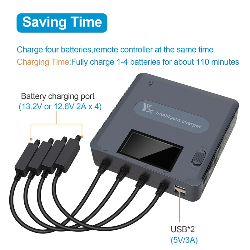 6 in 1 Digital Display Charger for DJI Air 2S/Mavic Air 2 Drone Battery Charging Hub with USB Port Fast Smart Charger Accessory view 3